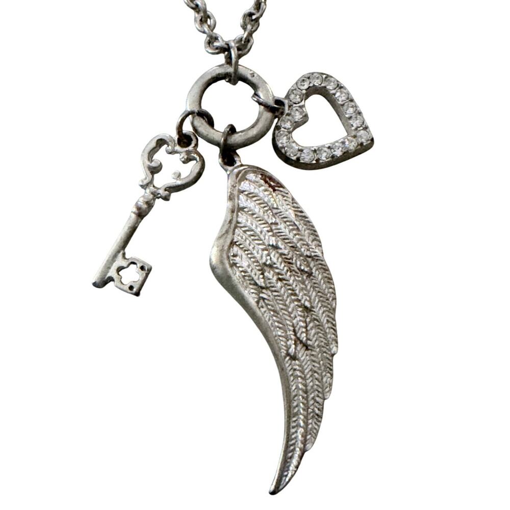 Angel's Wing Silvertone Charm Pendant Necklace
